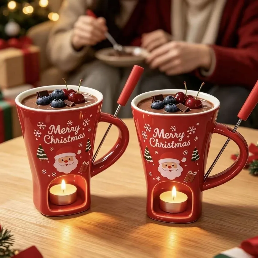 Ceramic Chocolate Melting Cup Heat-resistant With Fork Chocolate Fondue Mug European Candle Pot Ceramic Candle Warmer Tableware