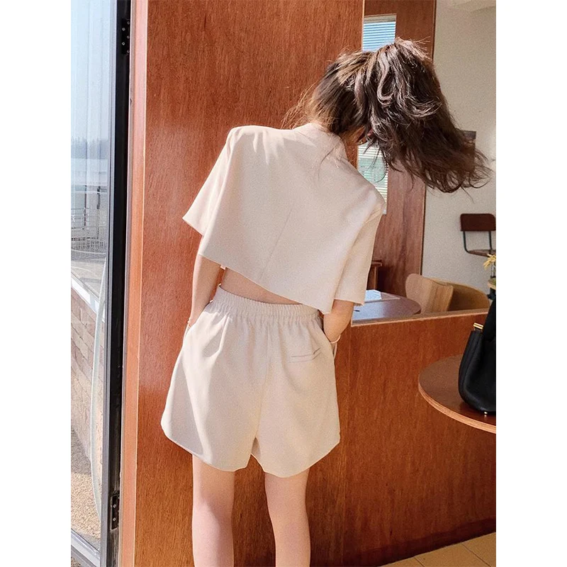 Summer New Solid Color Hollow Out Suit Playsuits Women Short Sleeve High Waist Casual Fashion Rompers Ladies Elegant Jumpsuit