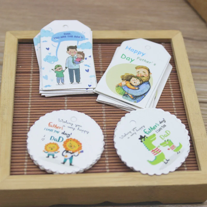 New diy Happy father\'s/mother\'s day package gifts hang tag 5x3cm /4x4cm 50tag white round paper party suppiles card tag