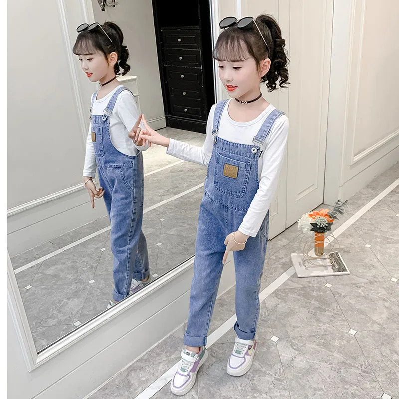 Girls Denim Overalls Children Cowboy Suspender Pants Kids Jumpsuit Girl Jeans Trousers Spring Autumn 5-15Years