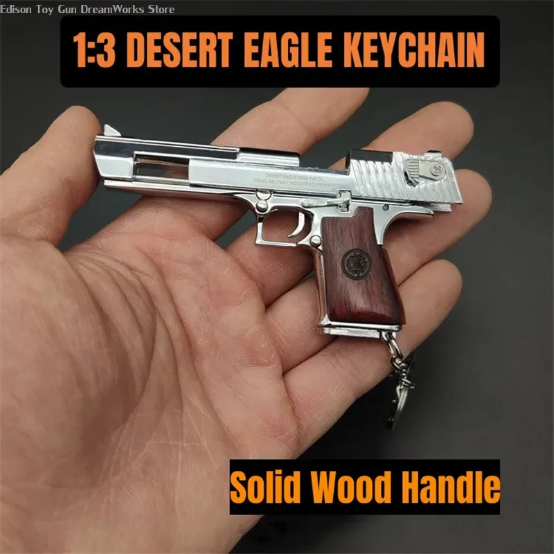 Desert Eagle madeira maciça lidar com Metal arma modelo Keychain, armas de brinquedo miniatura, coleção de pistola de liga pingente, 1:3, novo, 2024