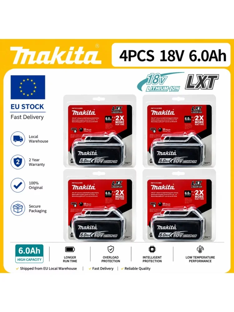 Oryginalna akumulatorowa bateria litowo-jonowa Makita 18V 6.0Ah, bateria zastępcza 18V 6000mAh, model BL1860 BL1850 BL1860B. — 2