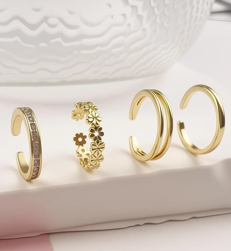 Women's 14K Gold Filled Adjustable Flower CZ Diamond Toe Ring