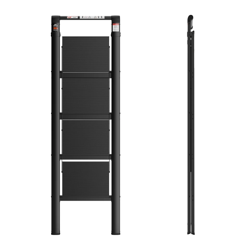 4 Step Ladder, Retractable Handgrip Folding Step Stool with Anti-Slip Wide Pedal, Aluminum Step Ladders 4 Steps, 300lbs Safety