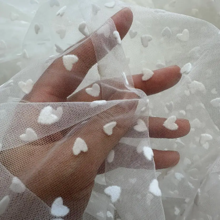 0.5yard floccaggio cuore punteggiato Tulle bianco maglia tessuto di pizzo Guipure decorazione abito da sposa tessuto netto fornitura di materiale
