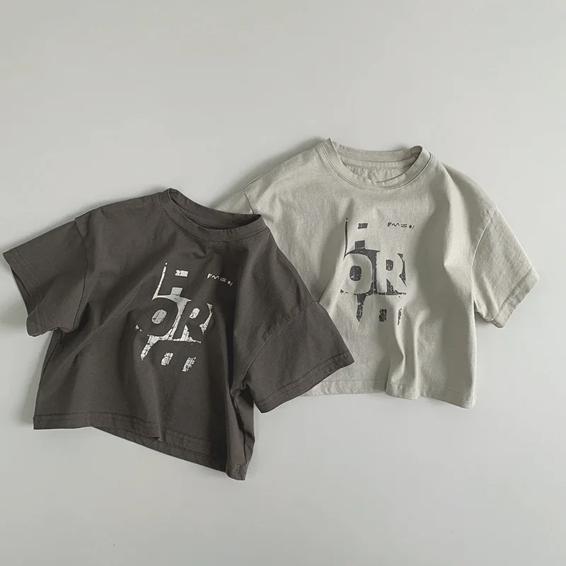 Summer Children T-Shirts 1-8Y Boys Cotton Letter Short Sleeve T Shirts Casual Tops Tees Korean Toddler Wear Tshirt Kids Clothing