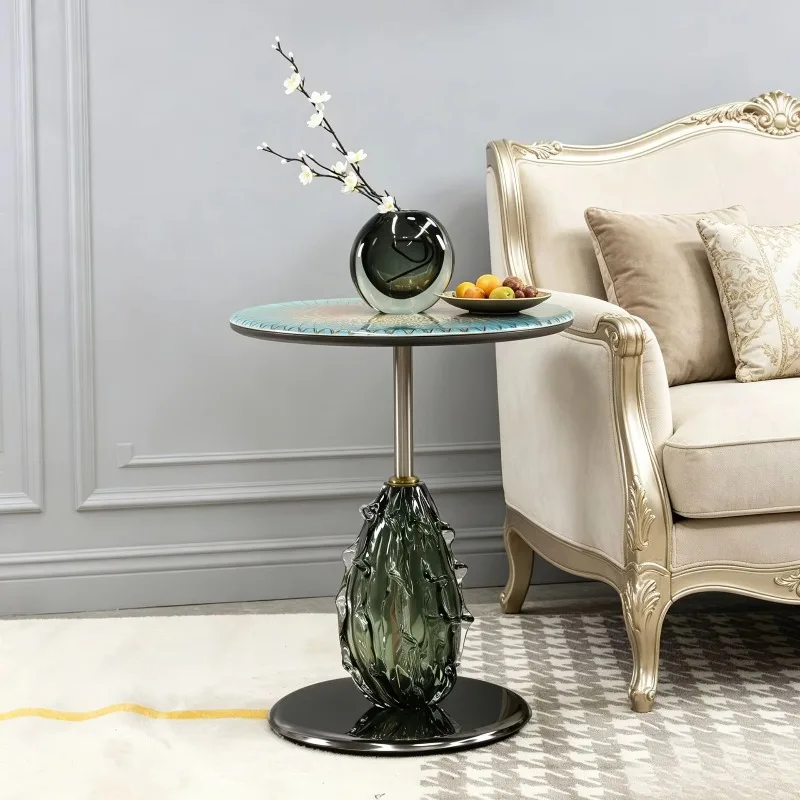 Modern Luxury Microcrystalline Stone Round End Table, Compact Sofa Side Table for Living Room Bedroom Balcony Study
