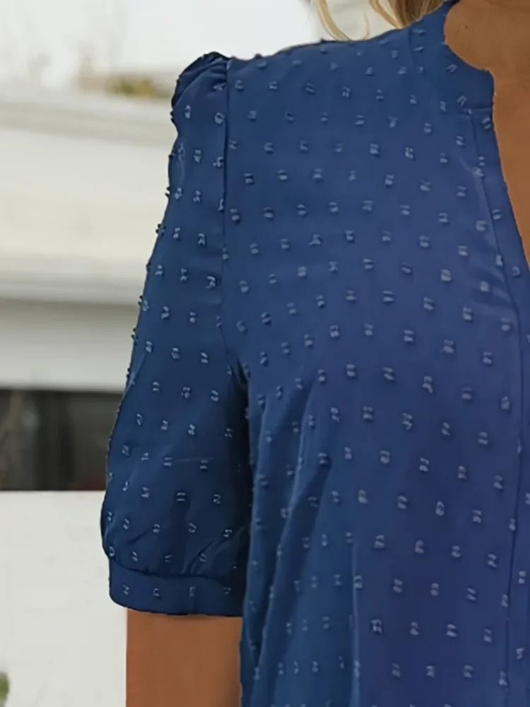 Plus Size Solid Color Swiss Polka Dot Hollow Collar Decoration Top Casual Fashion Versatile Shirt Commuting Elegant Top