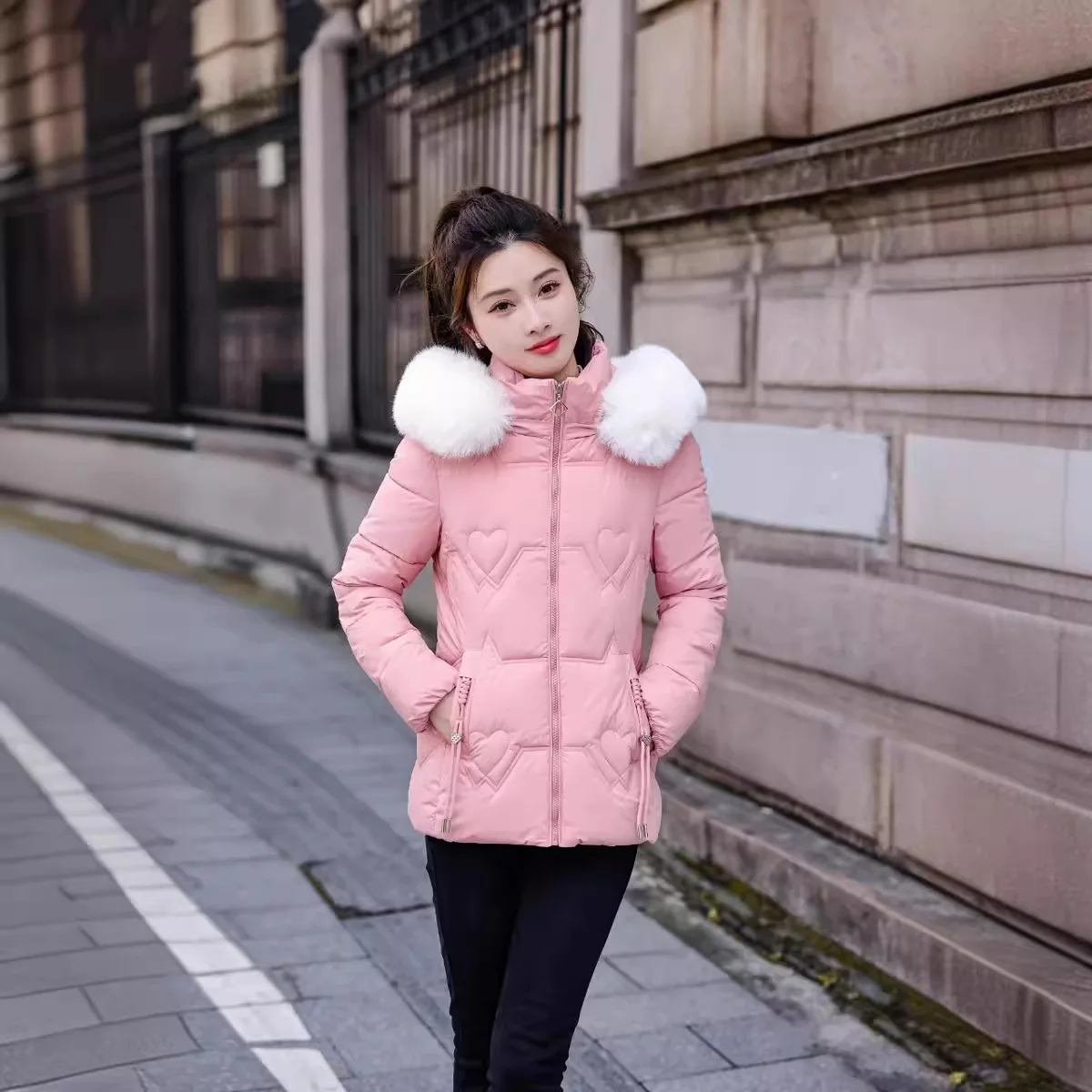 Chic Slim Cotton Coat Women Autumn Winter Quilted Cotton-padded Jacket Parkas Hooded Fur Collar Warm Zipper Windproof Jacket New