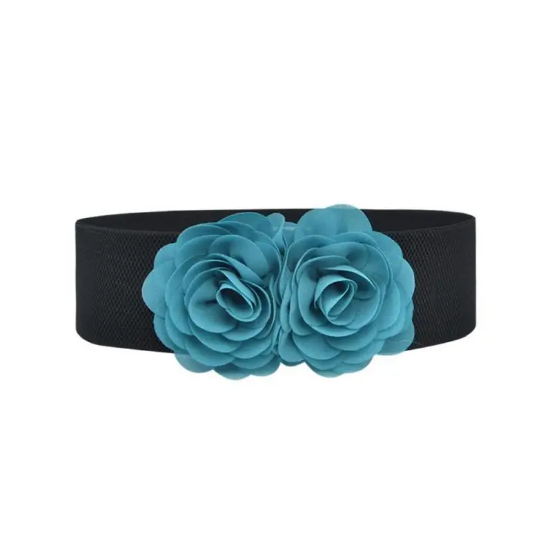 

2025 женский эластичный пояс из шифона с цветами, декоративные 6 см, широкая талия, универсальная большая украшение, одежда для выступлений