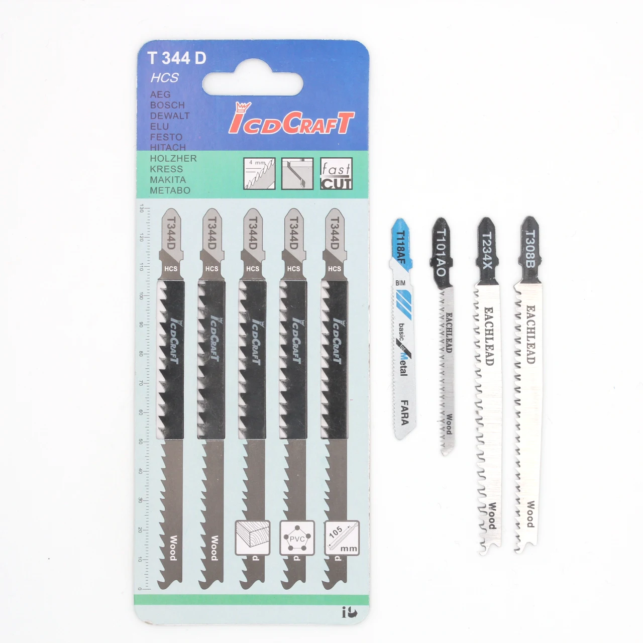 5Pcs/Set T344D Jigsaw Blades For Wood/Fiberboards/Plastic Fast Cut Power Tools Accessories total length 132mm 6TPI DIY