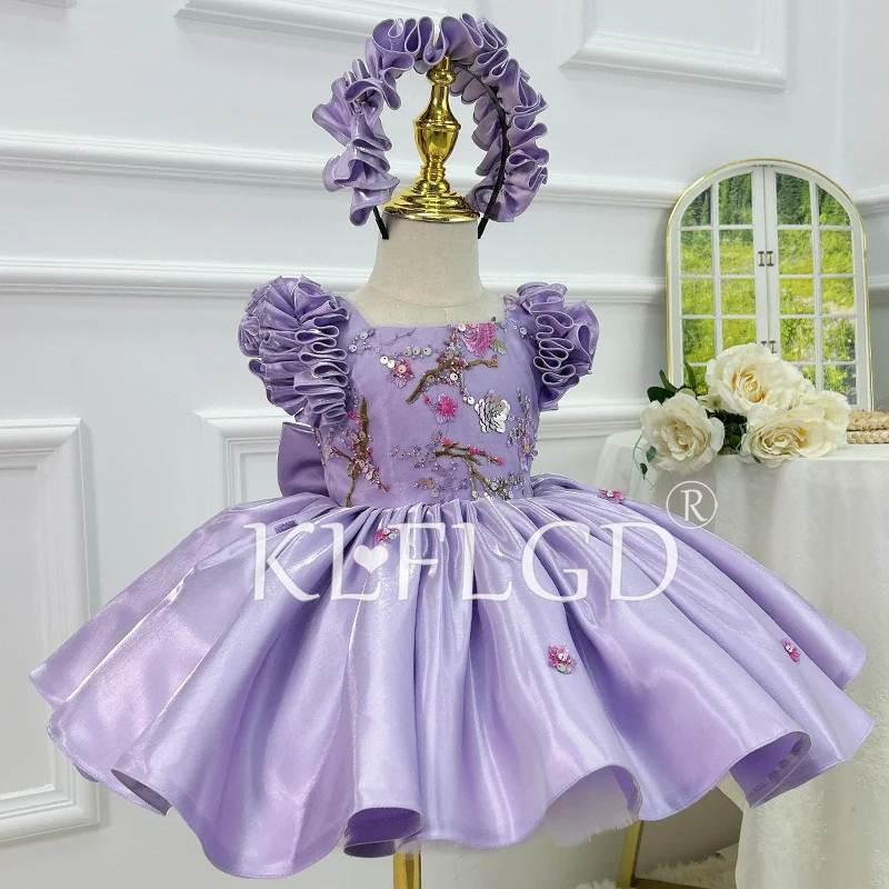 New Light Luxury Original Handmade Children's Dress Embroidered Lace Small Flying Sleeve Baptive Dress Cute Baby Birthday Party