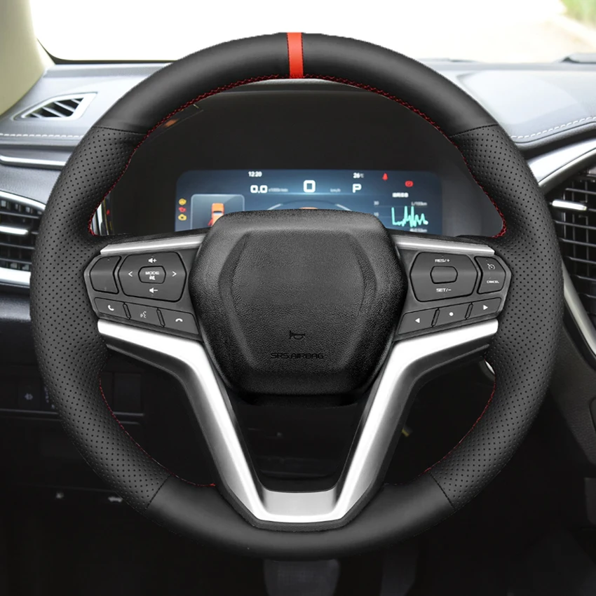 Black Faux Leather Hand-stitched No-slip Car Steering Wheel Cover Braid For Isuzu D-MAX Xterrain mu-x Mazda BT-50 BT50 2020-2023