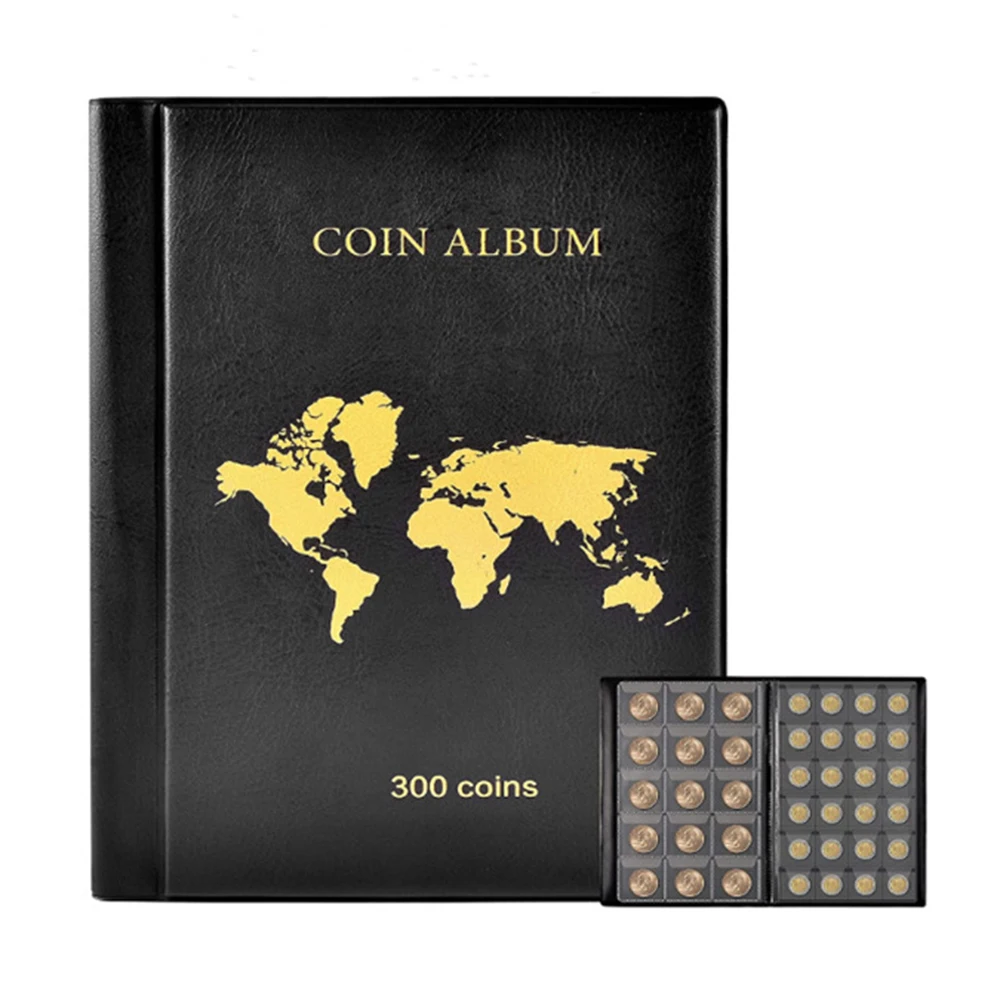 Coin Collection Holder Book for Collectors 300 Pockets Transparent PVC Penny Collection Album Display for 25mm/0.98 Inch Coin