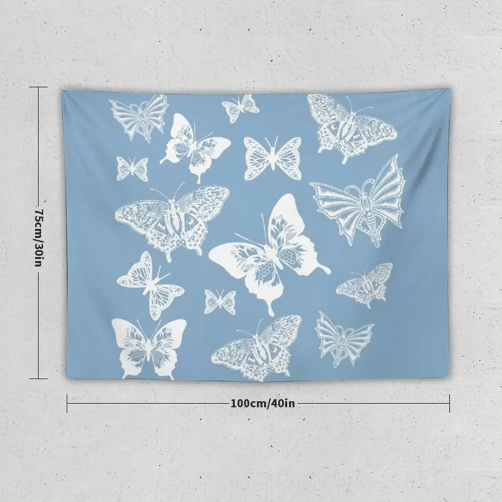 White Butterflies on Smoky Blue Grey Background Tapestry Room Decor Aesthetic Decor For Bedroom Tapestry