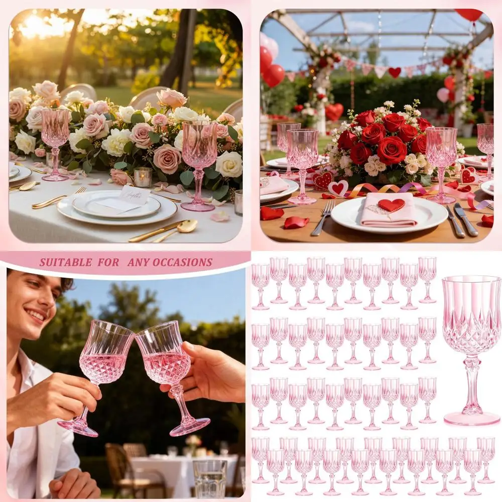 

Unbreakable 7oz Plastic Wine Glasses, Reusable Crystal-Like Cups for Parties, Weddings, and Special Occasions (48, Pink)