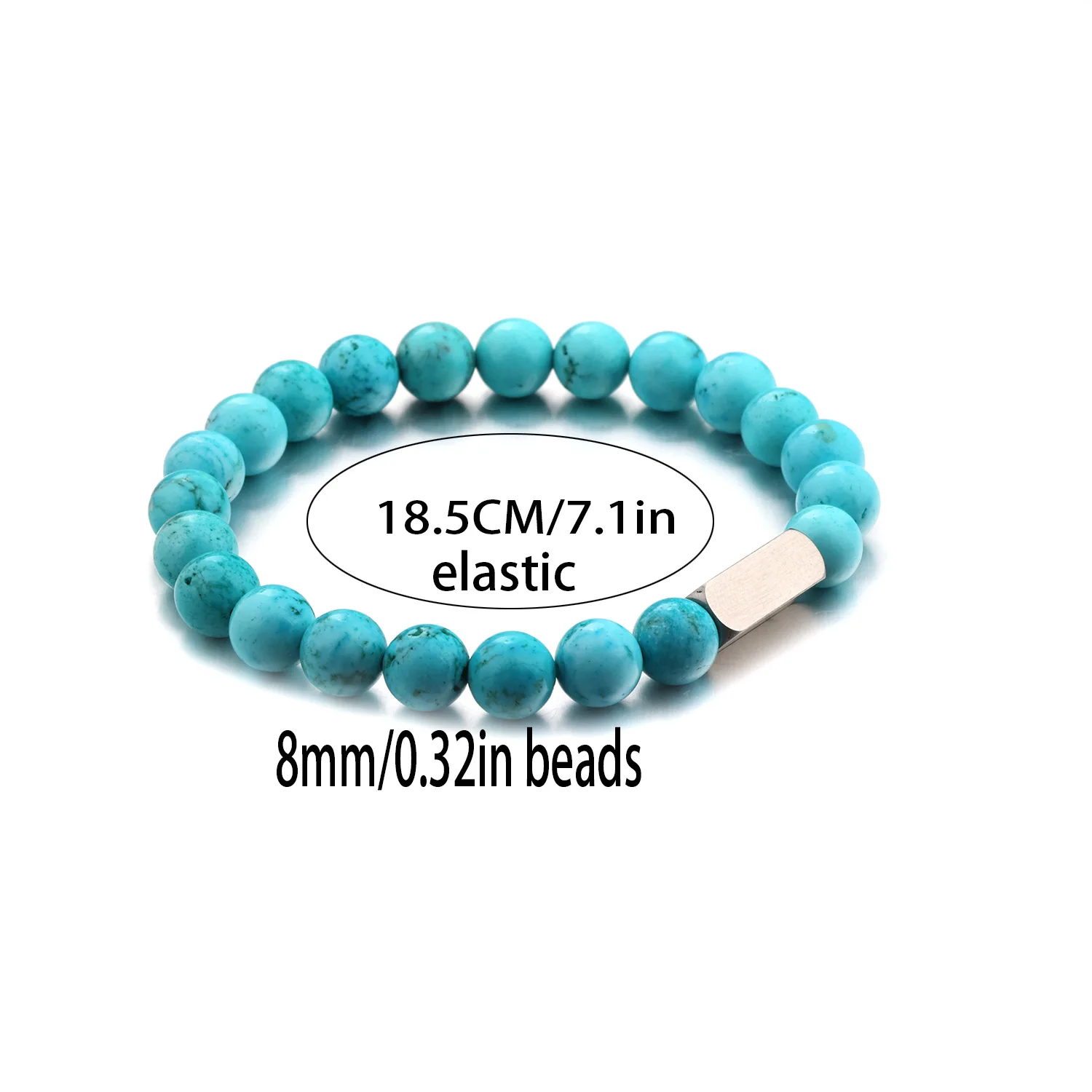 FTCY Engraving Letter Beaded Bracelet for Men Stainless Steel Volcanic Stone Frosted Beads White Turquoise Bangle Couple Gift