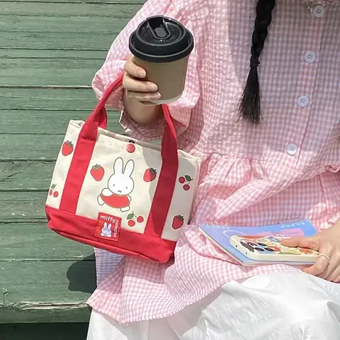 핸드백 여름 딸기 컬렉션 전체 화면 인쇄 핸드백 사랑스러운 Miffys 작은 가방 캔버스 가방 일일 페어링 패션