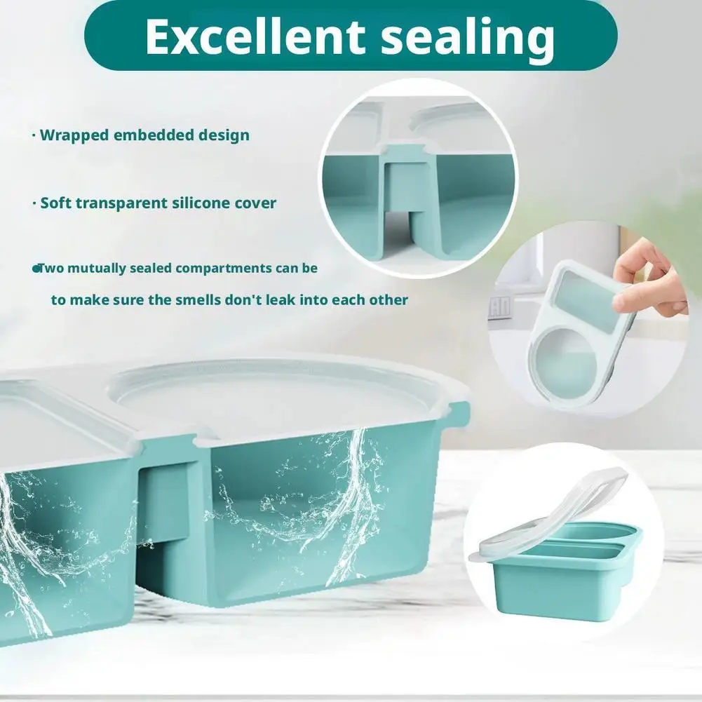 

Силиконовые контейнеры для хранения продуктов питания с крышками, многоразовая герметичная коробка с двойным отделением для закусок, заправки для салата, соуса, приправы