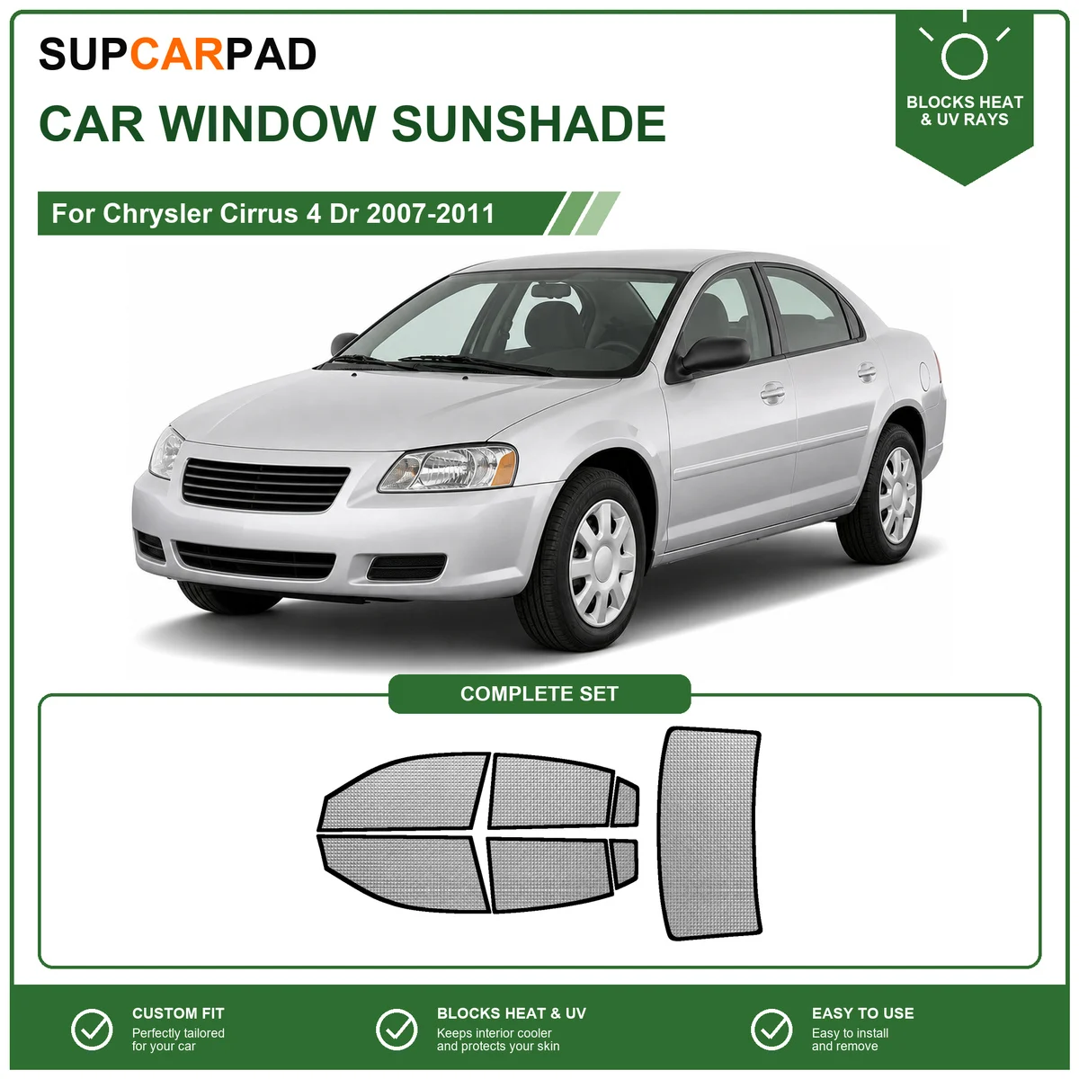 For Chrysler Cirrus 4 Dr 2007-2011 Full Set Car Window Sunshades UV Block Privacy Heat Insulated Foldable Car Curtain