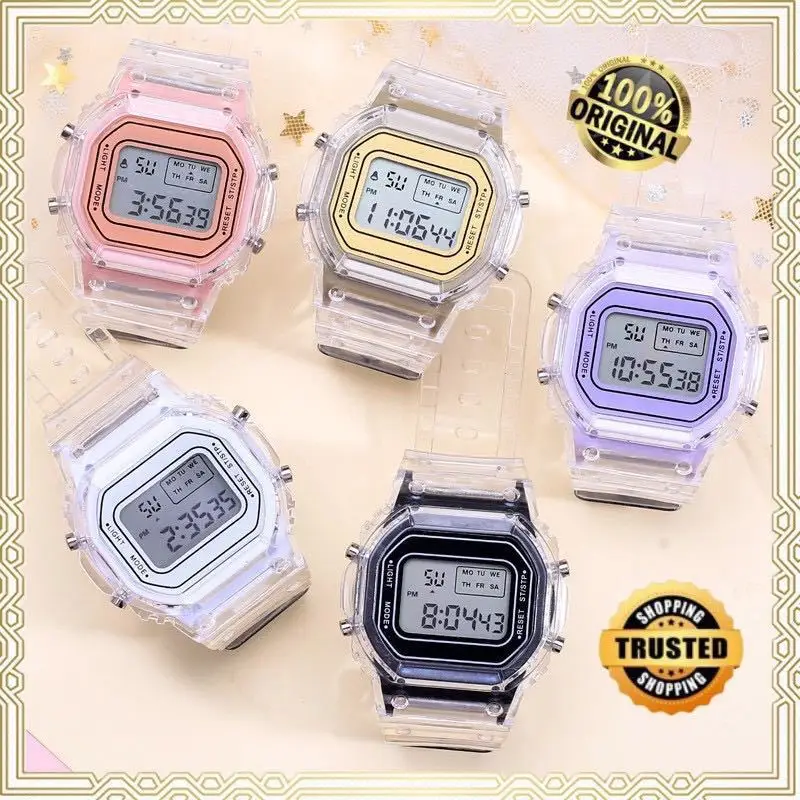 New Fashion Transparent Electronic Watch LED Ladies Wristwatch Sports Waterproof Electronic watchs Candy Multicolor Student Gift