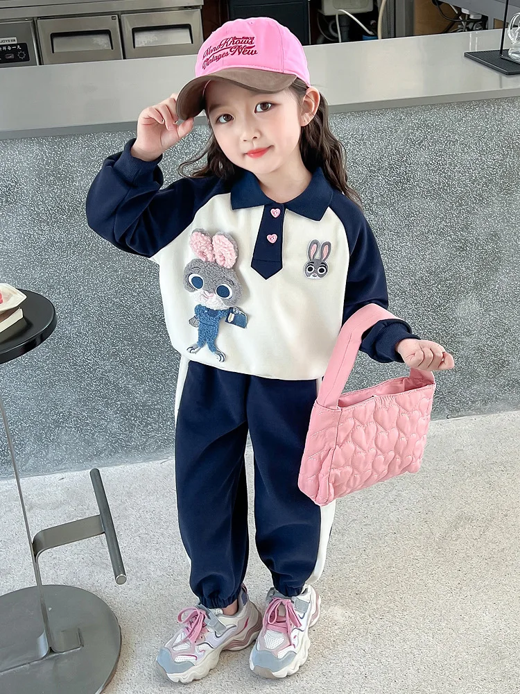 Girls' Bunny Officer Costume Spring and Autumn Style2025New Stylish Fashionable Girls' Sweatshirt Casual Two-Piece Set fo