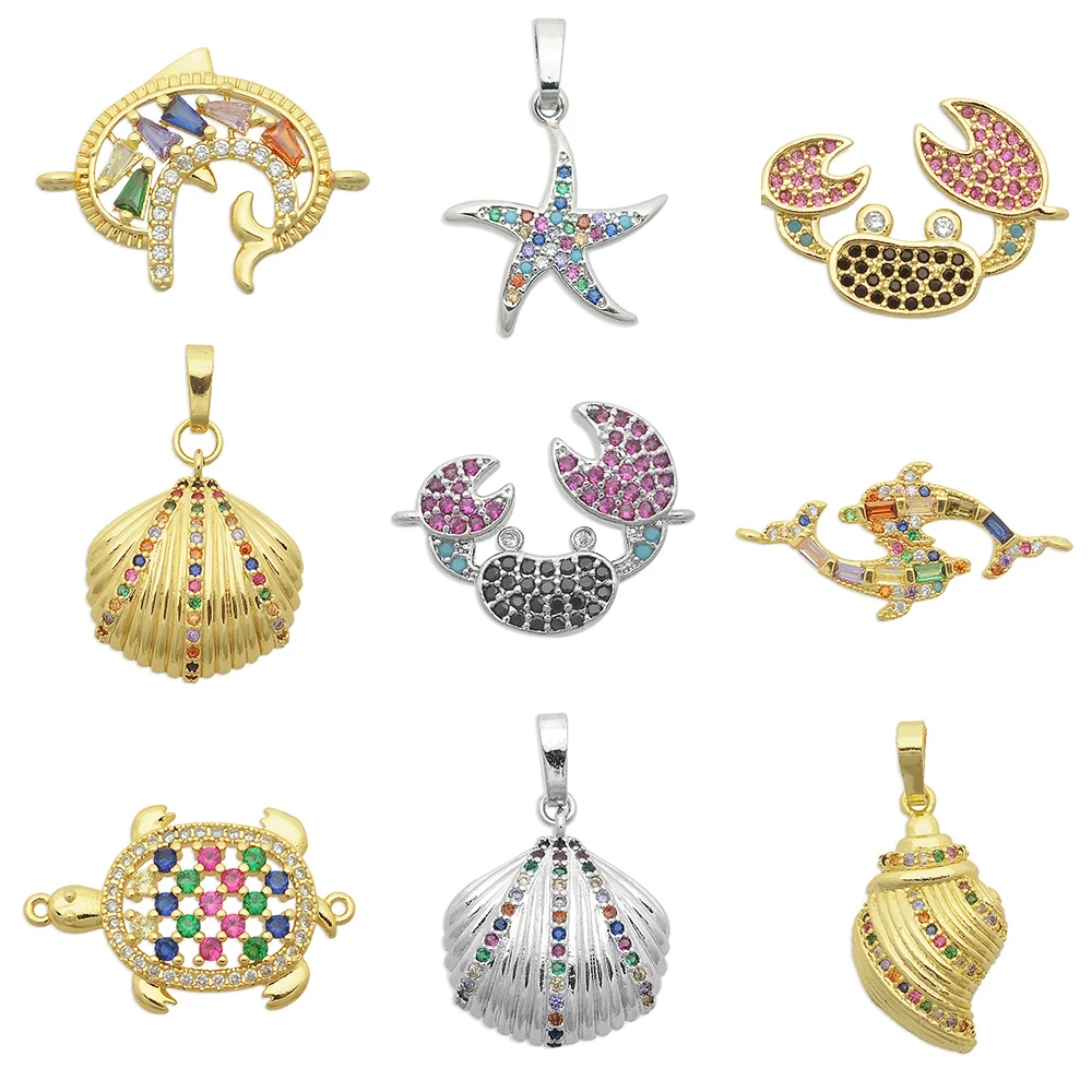 Fabulous Diy CZ Dolphin Charms Wholesale Starfish Necklace Pendant Turtle Crab Zircon Connector For Fish Shell Jewelry Making