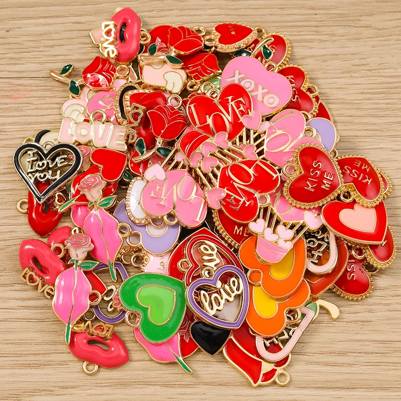 Tusember 10 Stück Neue Legierungs-Romantik-Valentinstags-Charms Rote Liebesherz-Anhänger für DIY-Armband-Schlüsselanhänger-Schmuckherstellung – Detail 5
