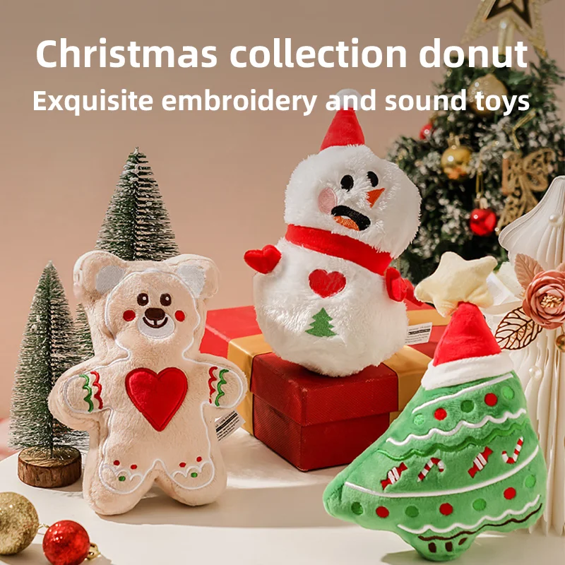 

Pet Boss Pet Plush Noise Chewing Toy Santa Elk Gingerbread Man Donut Cat Dog Christmas Series Cartoon Dog Toy Plush Squeak Toy