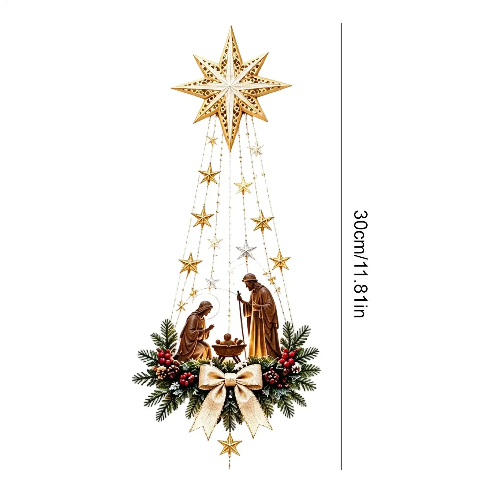 Christmas Nativity Wall Decor 2D Acrylic Lighted Star Ornament 30cm Christmas Nativity Scene Wall Art For Home Fireplace - view 5