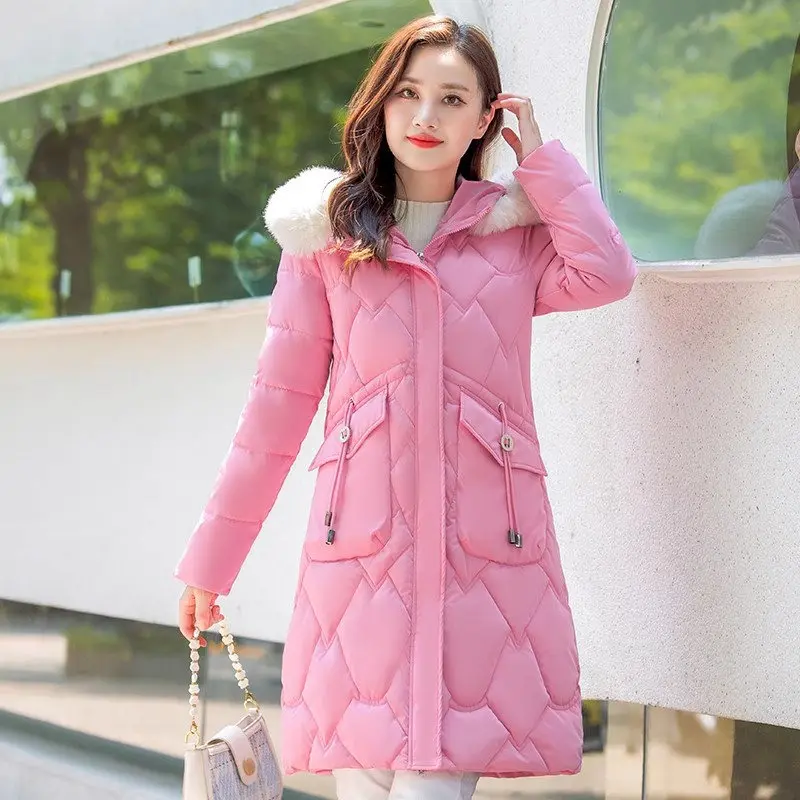 

2023 Winter Big Fur Collar Hooded Cotton Coat Parkas Women Loose Thickened Mid Length Down Cotton Jacket Elegant Outwear z3366