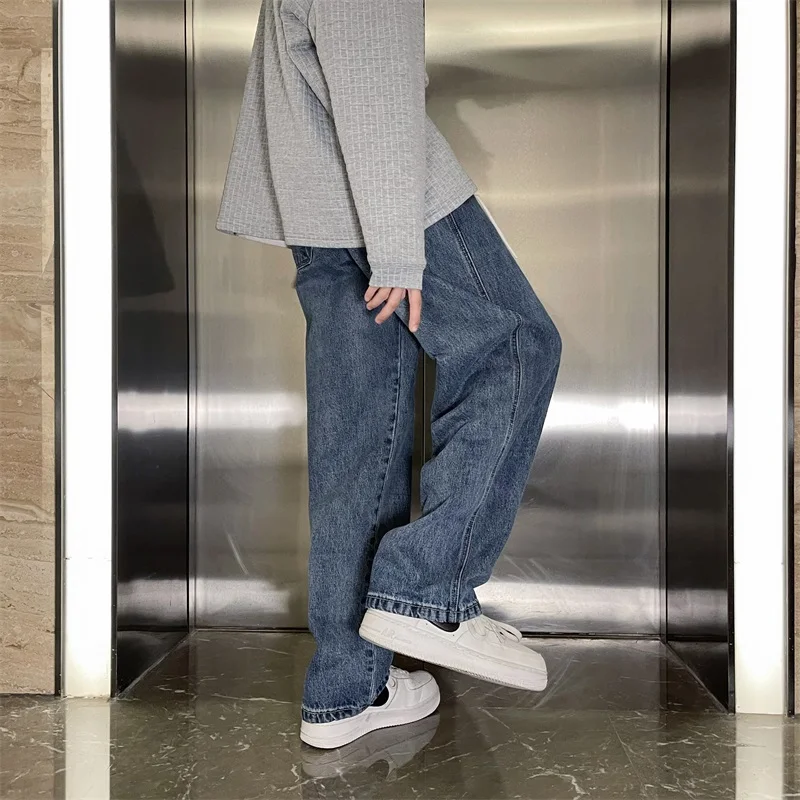 Straight Casual Jeans Men Simple Daily Streetwear Loose Trousers Mens Wide Leg Harem Pants Spring Autumn Korean Fashion Jeans