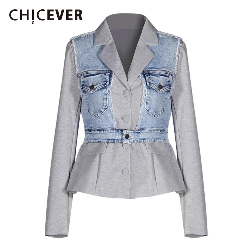 

CHICEVER Solid Spliced Pocket Jacket Female Lapel Long Sleeve Slimming Vintage Streetwear Women's Jackets Autumn Fashion Style