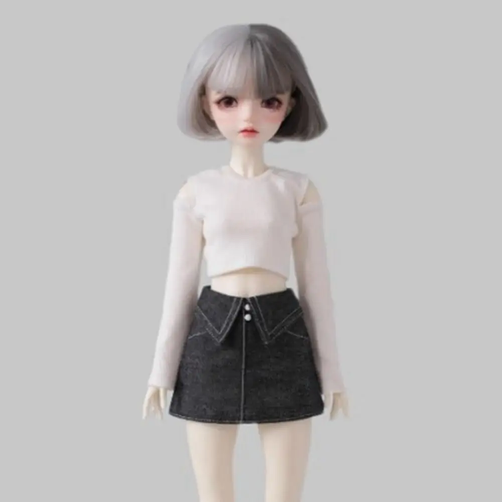 

Модная футболка с открытыми плечами, мини-милая джинсовая юбка, аксессуары «сделай сам» с цепочкой, юбка принцессы, одежда для кукол 1/6 BJD 30 см