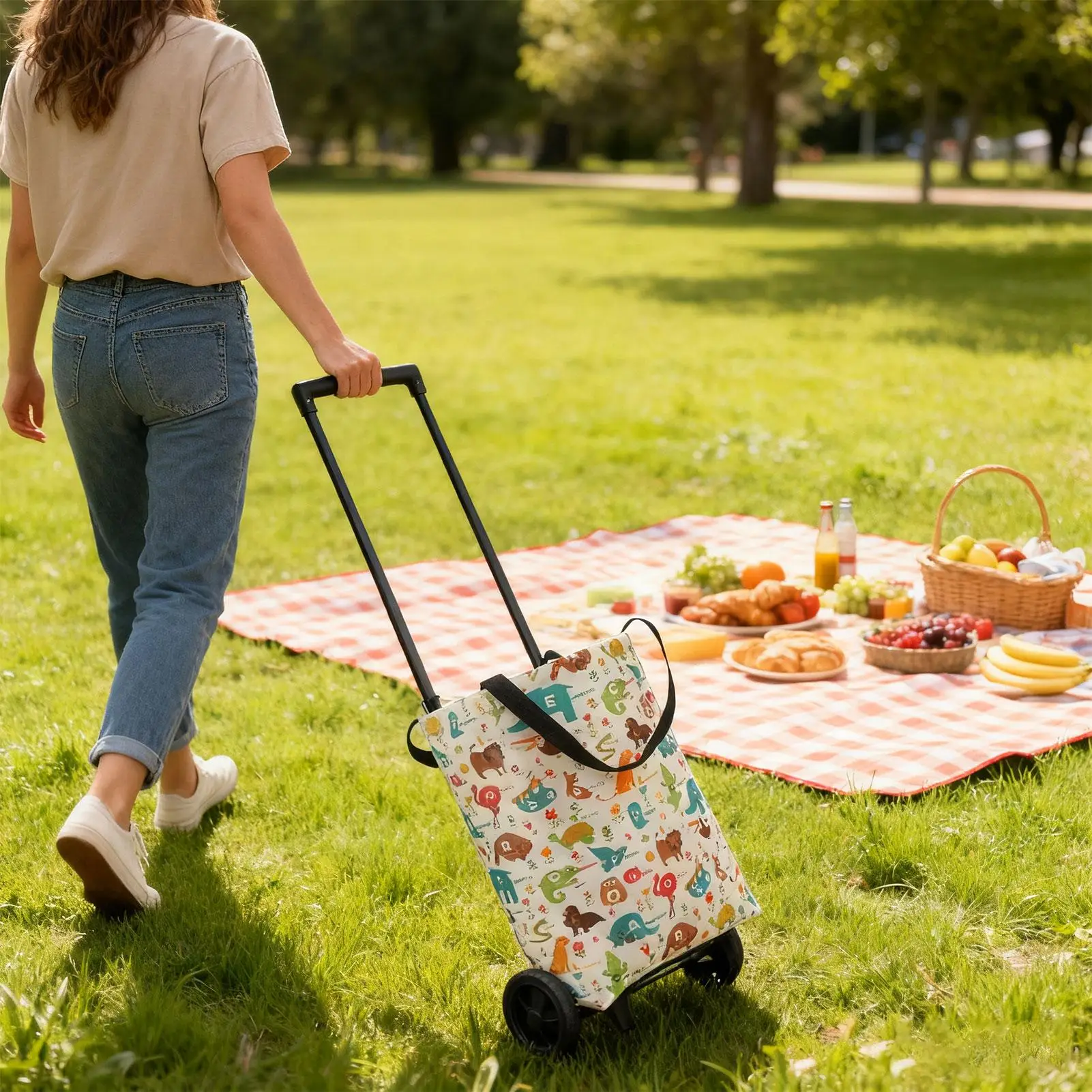 Grocery Cart On Wheels Large Waterproof Foldable Wheeled Folding Shopping Carts Rolling Tote For Camping Outdoor Fishing Beach