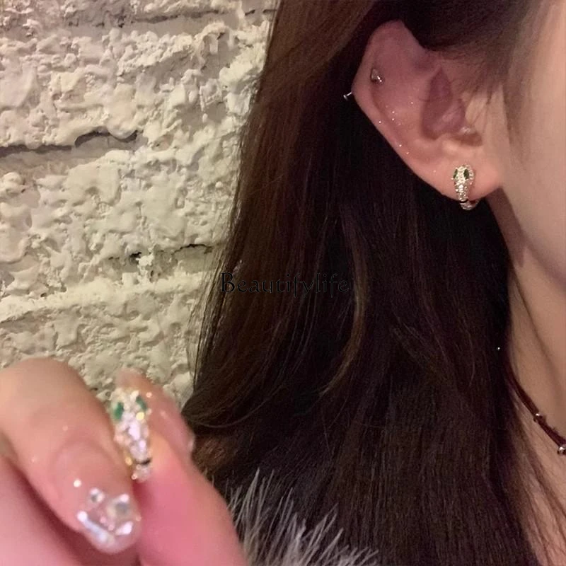 Year of the Snake Rich Ear Buckle Women's Sterling Silver Zircon 2025 Natal Year Ring Sweet Cool Autumn and Winter Earrings