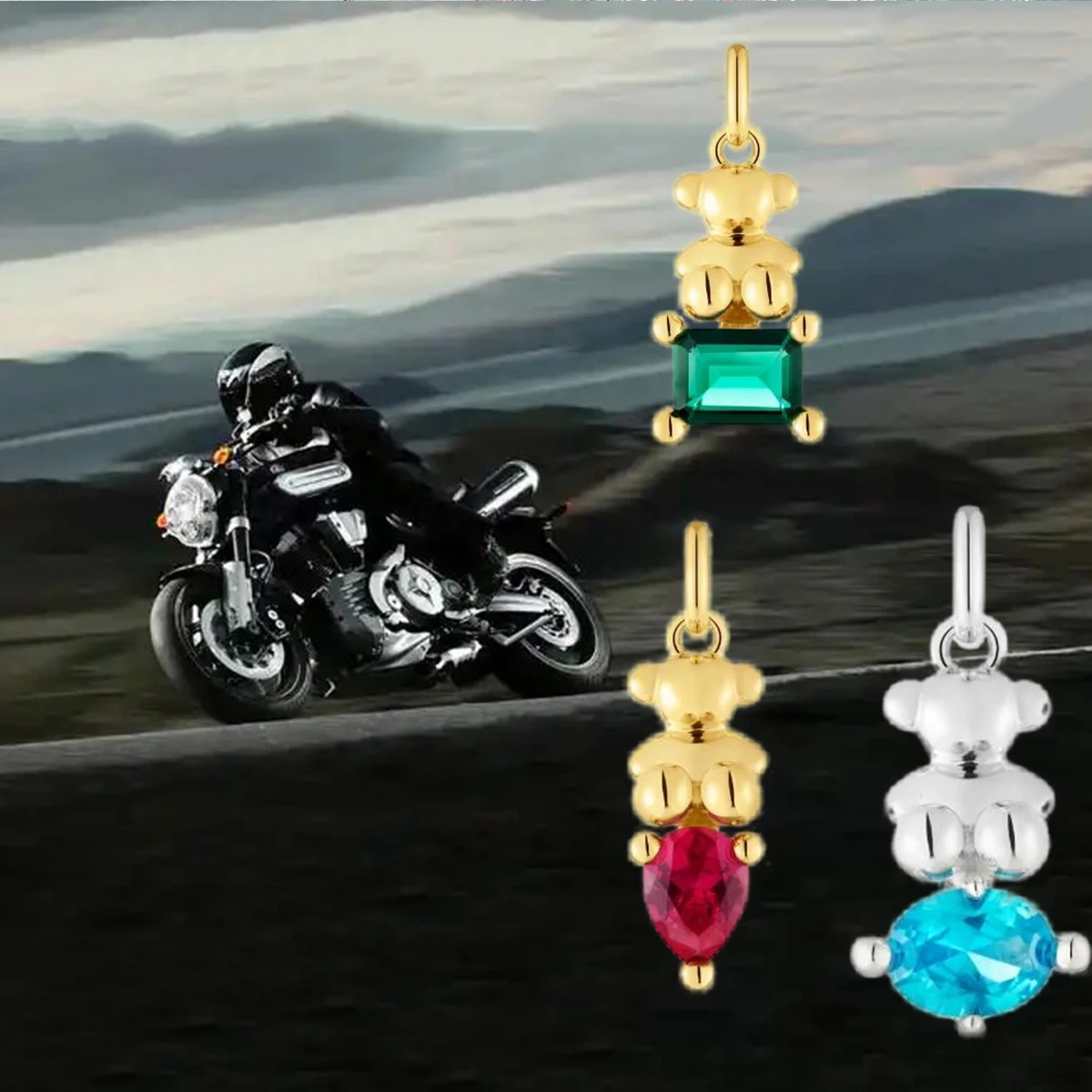 MOTO 2025 latest Spanish original jewelry 18 gold-plated silver pattern pendant inlaid with laboratory peacock green crystal