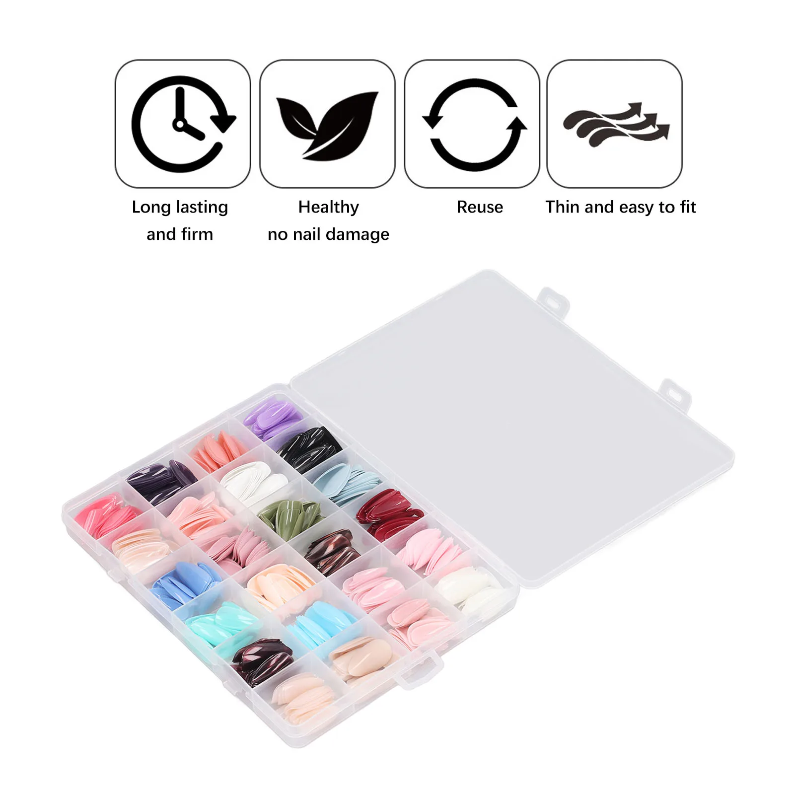 576pcs False Nail Tips Set Full Cover Pure Color Fashionable Press On Fake Nails Art Tips