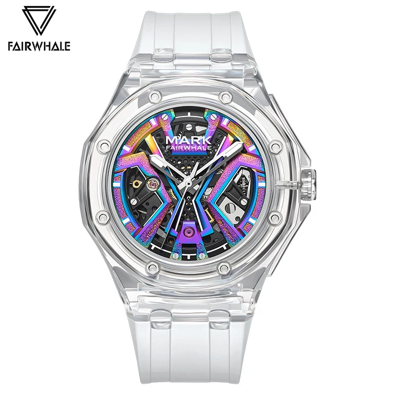 Transparent Resin Case Automatic Watch Men Latest Sport Black Silicone Strap Timepiece Funny Diver Tourbillon Mechanical Watches