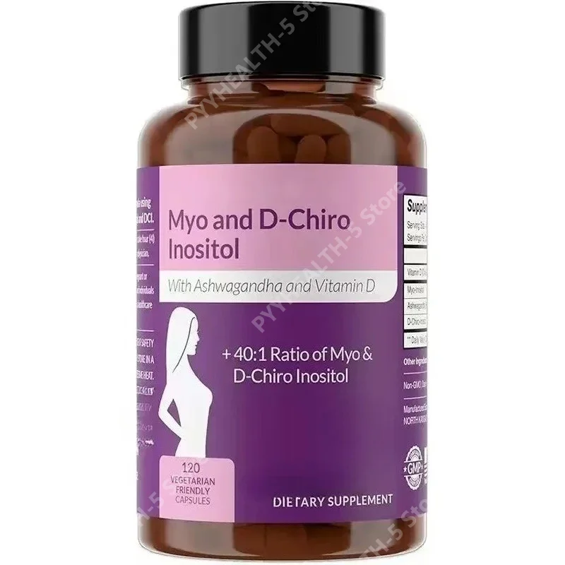 40:1 Myo-Inositol and D-Chiro Inositol Capsules with Vitamin D3 Ashwagandha, 120 Count Supplement