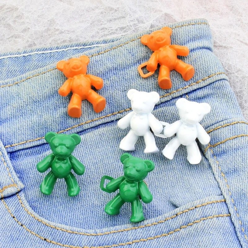 2Pcs Bear Shaped Detachable Jean Button Pin Adjustable Waist Buckle  Pants Buckles Extender Pant Waist Tightener for Pant