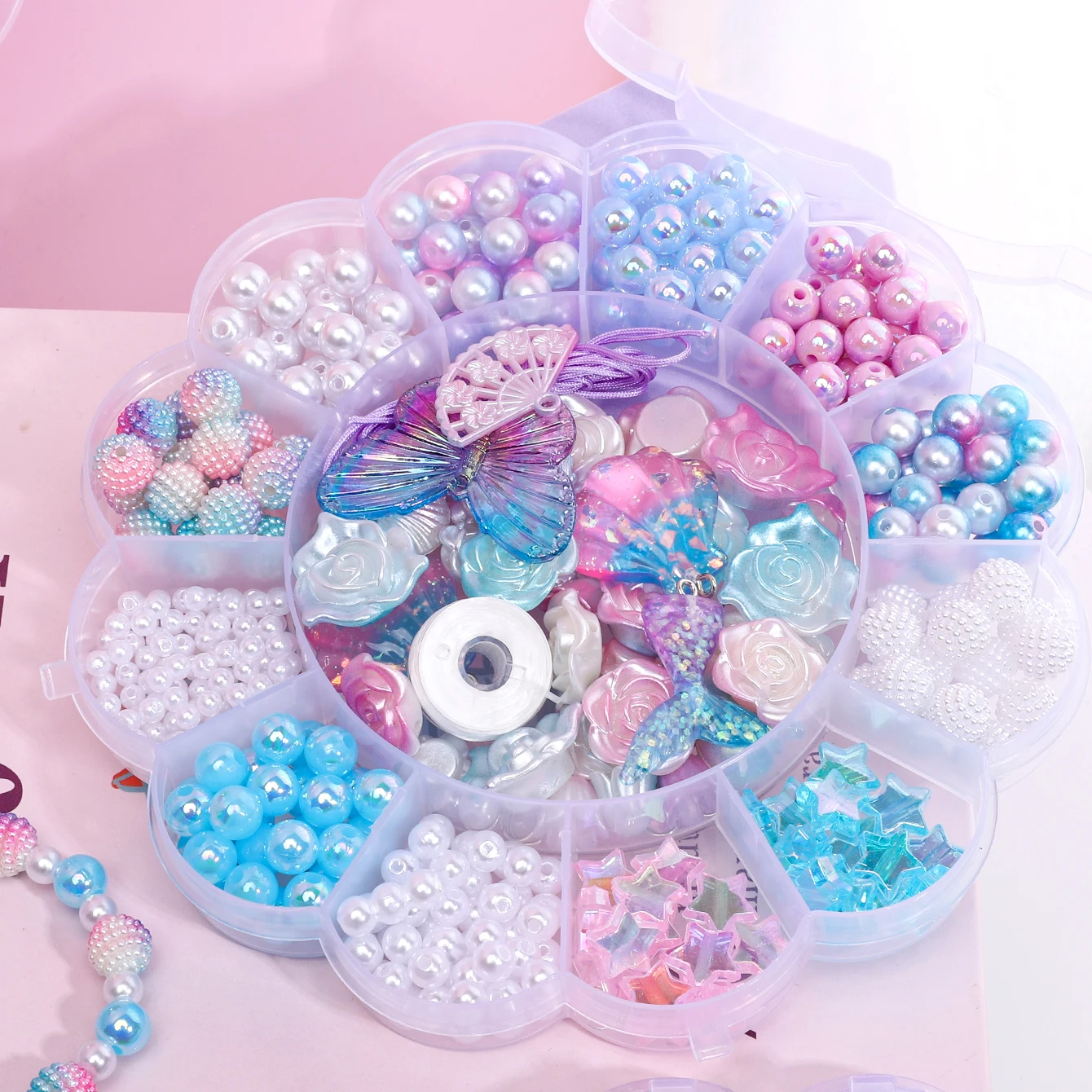 13Grid 0.6-2.6cm Mermaid Color Mixed Acrylic Beads Suitable for Bracelets Necklaces Rings Christmas Gifts Jewelry DIY Making Kit view 3