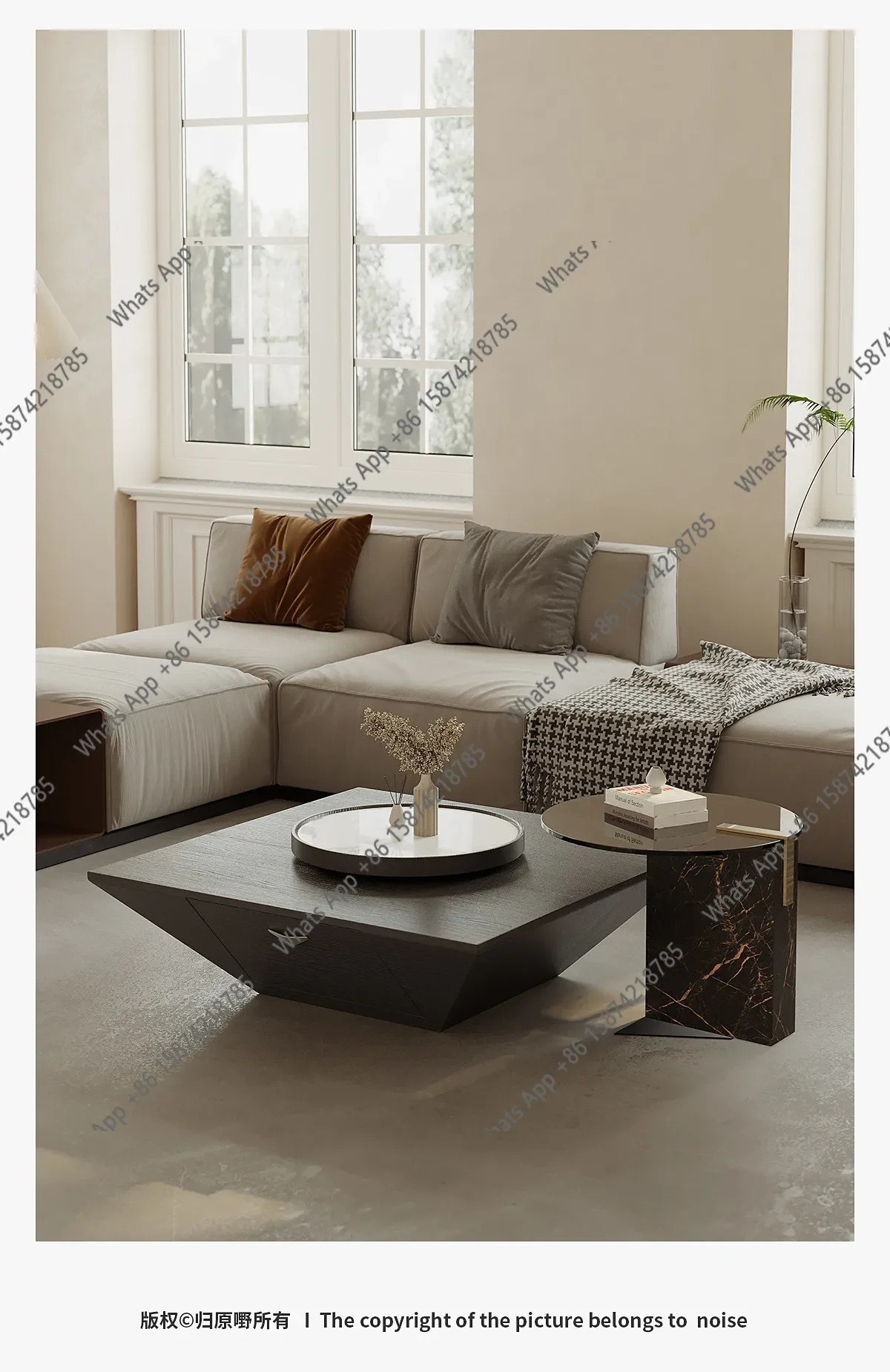 BJ Minimalist Inverted Triangular Coffee Table Combination Living Room Home Modern Light Luxury High-end Atmosphere Fashion Desi
