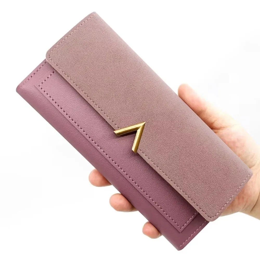 New PU Wallet Card Holder Tri-Fold Long Purses Hasp Closure Multi-card Slot Coin Purse Women