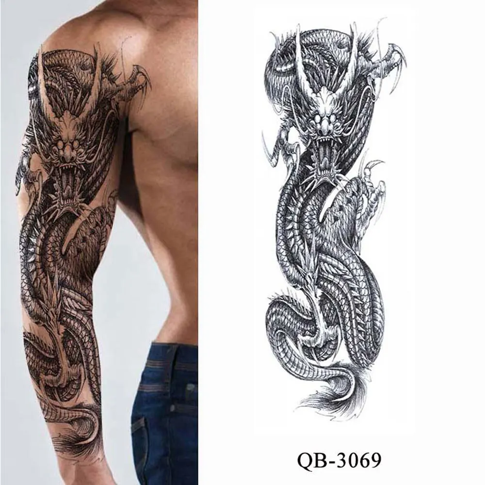 Waterproof Temporary Tattoo Stickers Dragon Totem Geometric Full Arm Sleeve Tatoo Fake Tattoos for Men Women
