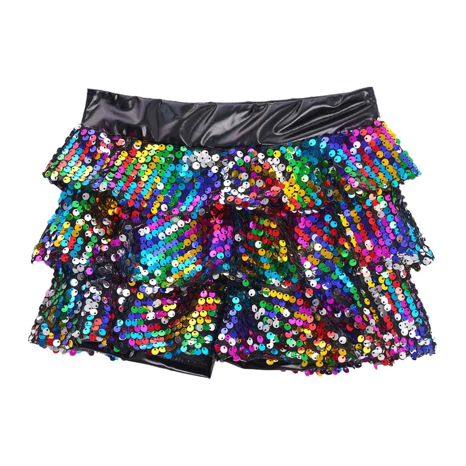 Girls Shiny Sequins Tassels Metallic Dance Skirt Kids Latin Dance Clothes Fashion Fringed Skirts Streetwear Jazz Dance Costume
