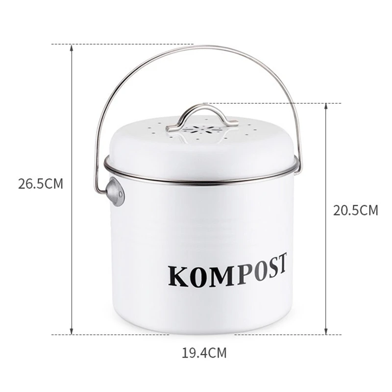 Kitchen Compost Bin 5L Organic Homemade Trash Can Melons Leaves Iron Round Charcoal Filter Bucket DIY Garden Fertilizer