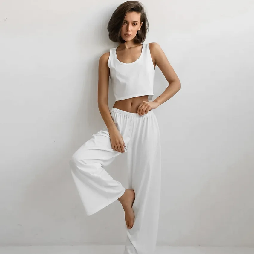 

Summer New Arrival Women's Knitted Brued Home Clothes Set Svel Vest Long Pants Two-Piece Set Nightgown Outerwear