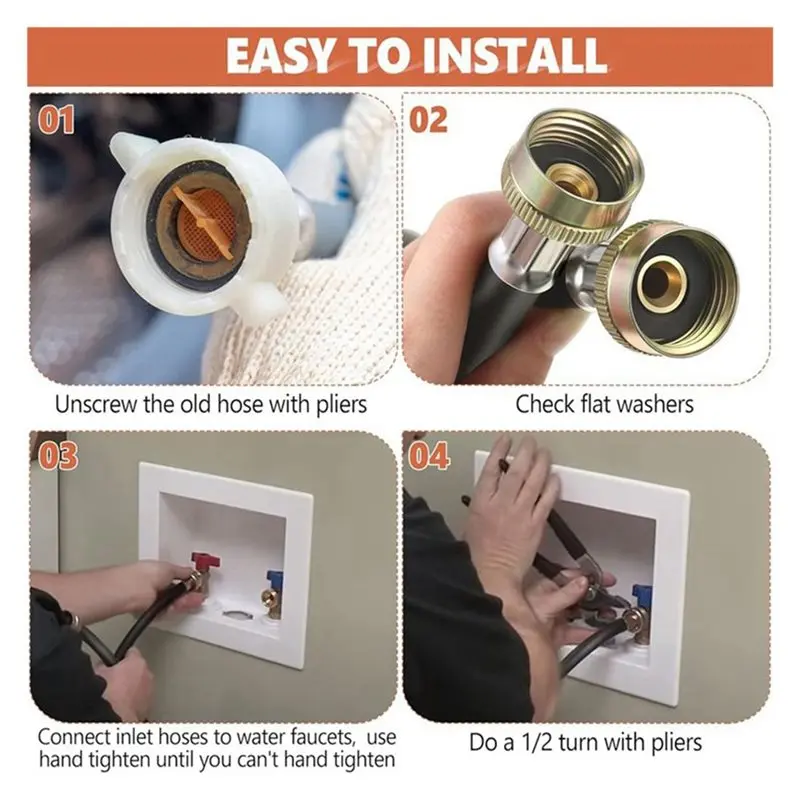 Fresh Y Mixer Hose 2 Pack For Washing Machine, 3/4 Inch Fitting 12FT Washer Hose Y Hot And Cold Water Connection Connector