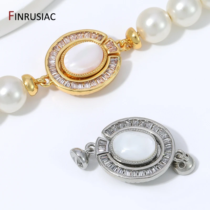 18K Gold Plated Brass Oval Magnetic Clasp,Baguette CZ Halo Cat Eye Stone Connector Lock For Pearl DIY Jewelry Making Accessories image 6